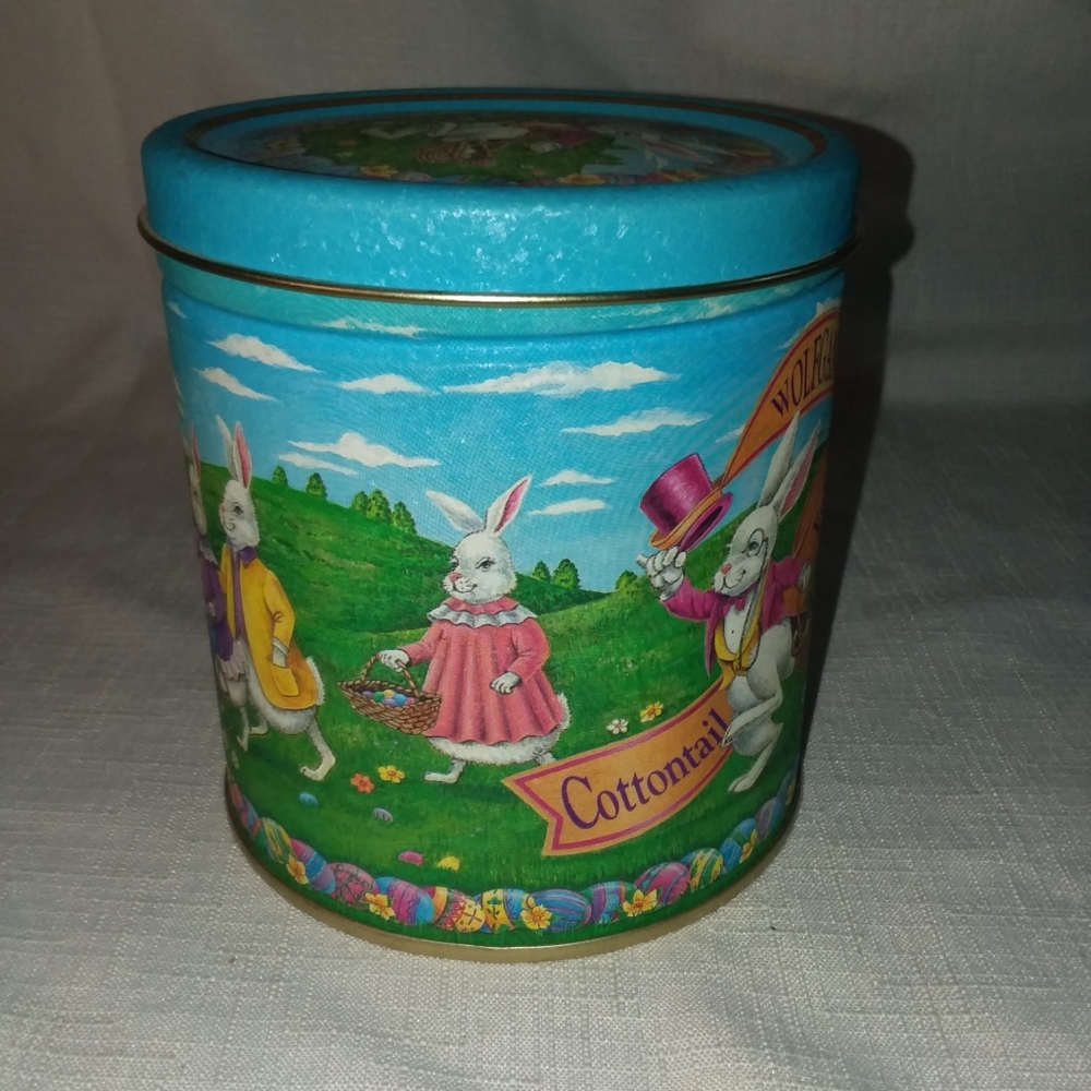 Wolfgang's Cottontail Follies Candy Tin Bunny Rabbit Easter Holiday 4.5" Empty - Picture 2 of 12